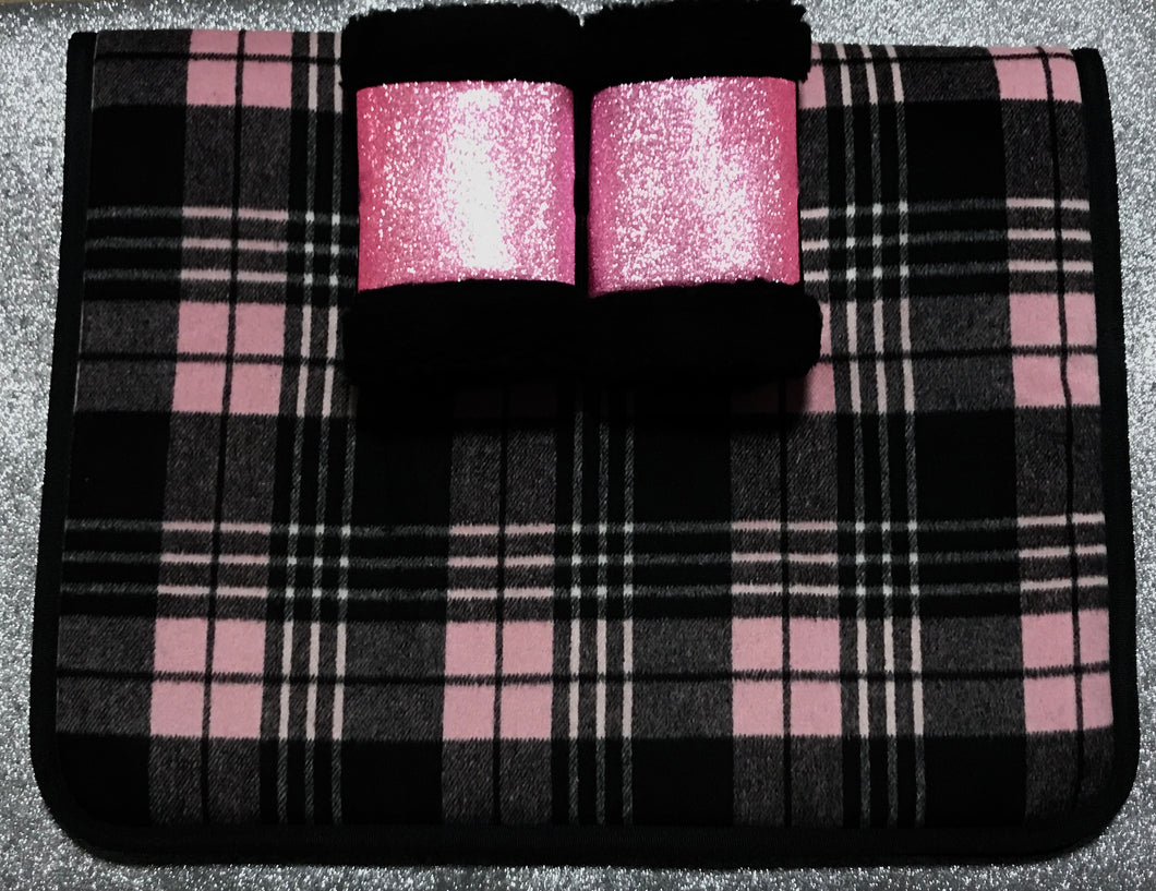 Pink/Black Check Saddlecloth Set